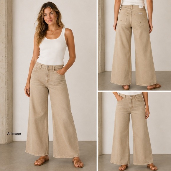 Hudson Denim - Hudson Jolene Wide Leg High Rise Jeans Pants size 31 Vintage Khaki Tan